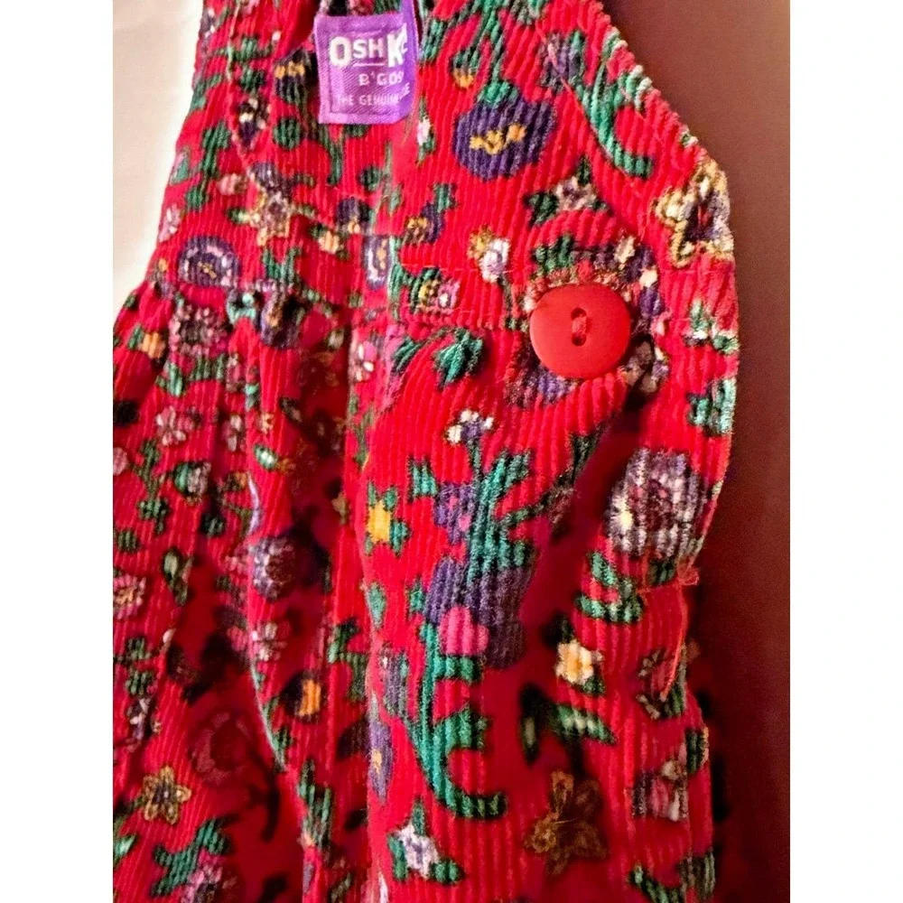 Vtg OshKosh B'Gosh‎ USA red floral romper bubble 18M baby girl cotton blend